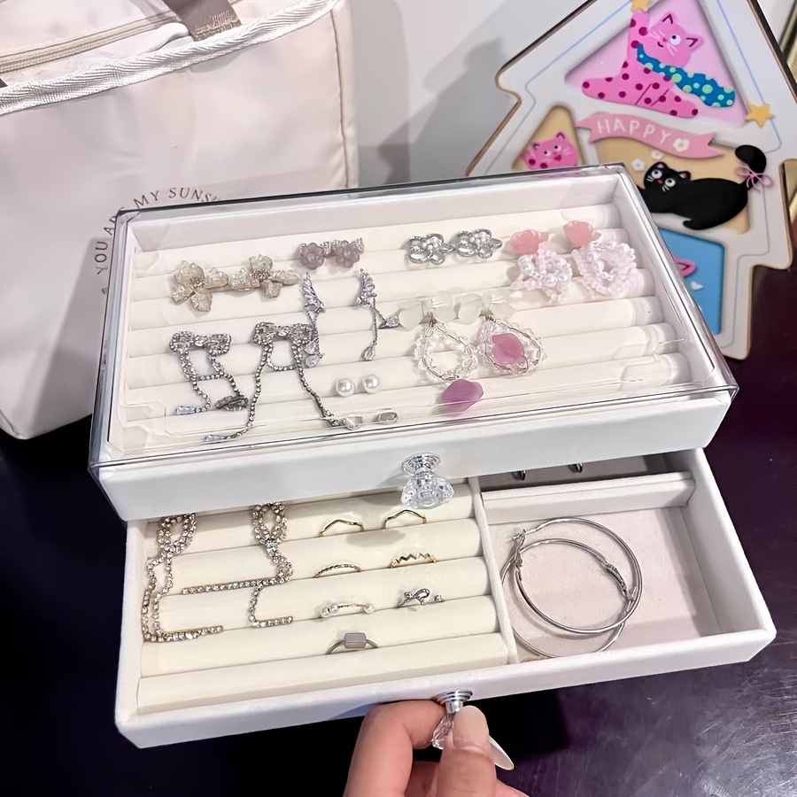 elegant 5 tier jewelry organizer box with velvet lined compartments waterproof anti oxidation multi layer design for necklaces bracelets earrings classic rectangular tabletop storage for home or office jewelry box jewelry boxes Product details 2