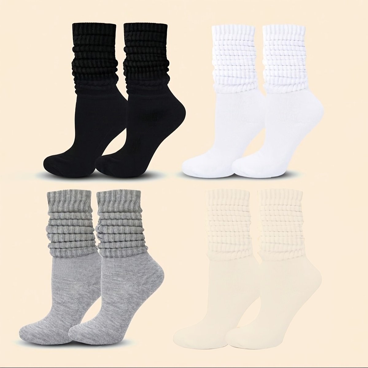 

4pcs Women's Soft Knit Calf Socks - Cozy & Stylish For Fall/winter, Solid Color, Polyester, Autumn/winter