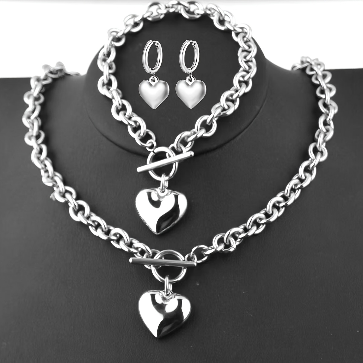 TEMU 4pcs Elegant Stainless Pendant Necklace And Bracelet Earrings Set, Suitable For Women - Perfect For Daily Wear Or Vacation, Valentine's Day Gift