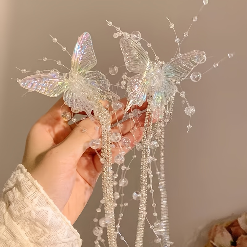 Image of Hairpin Trendy Shiny Tassel Hair Additions Pearl Performance Headdress Style Birthday Gift