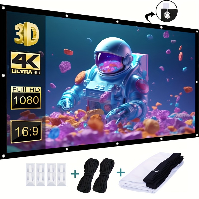 

150" Portable 4k Projector Screen, 16:9 High Movie Screen For Indoor, Outdoor, And Home Use, Polyester Fabric, Uncharged, Battery-free