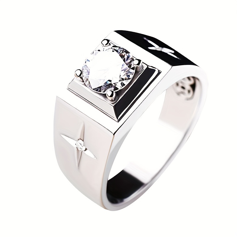 

1pc 1 Carat Moissanite S925 Silver Ring, Simple Ring For Men