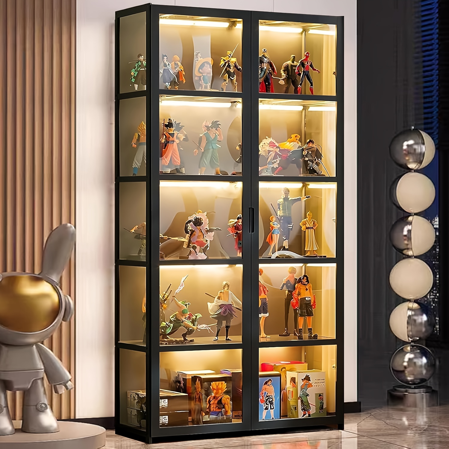 

68 Inch Display Cabinet, 5 Drawers With Adjustable Shelves And Acrylic Doors, Collectible Toy Storage Shelf, Bookcase For Playroom, Bedroom, New Year And Holiday Gift