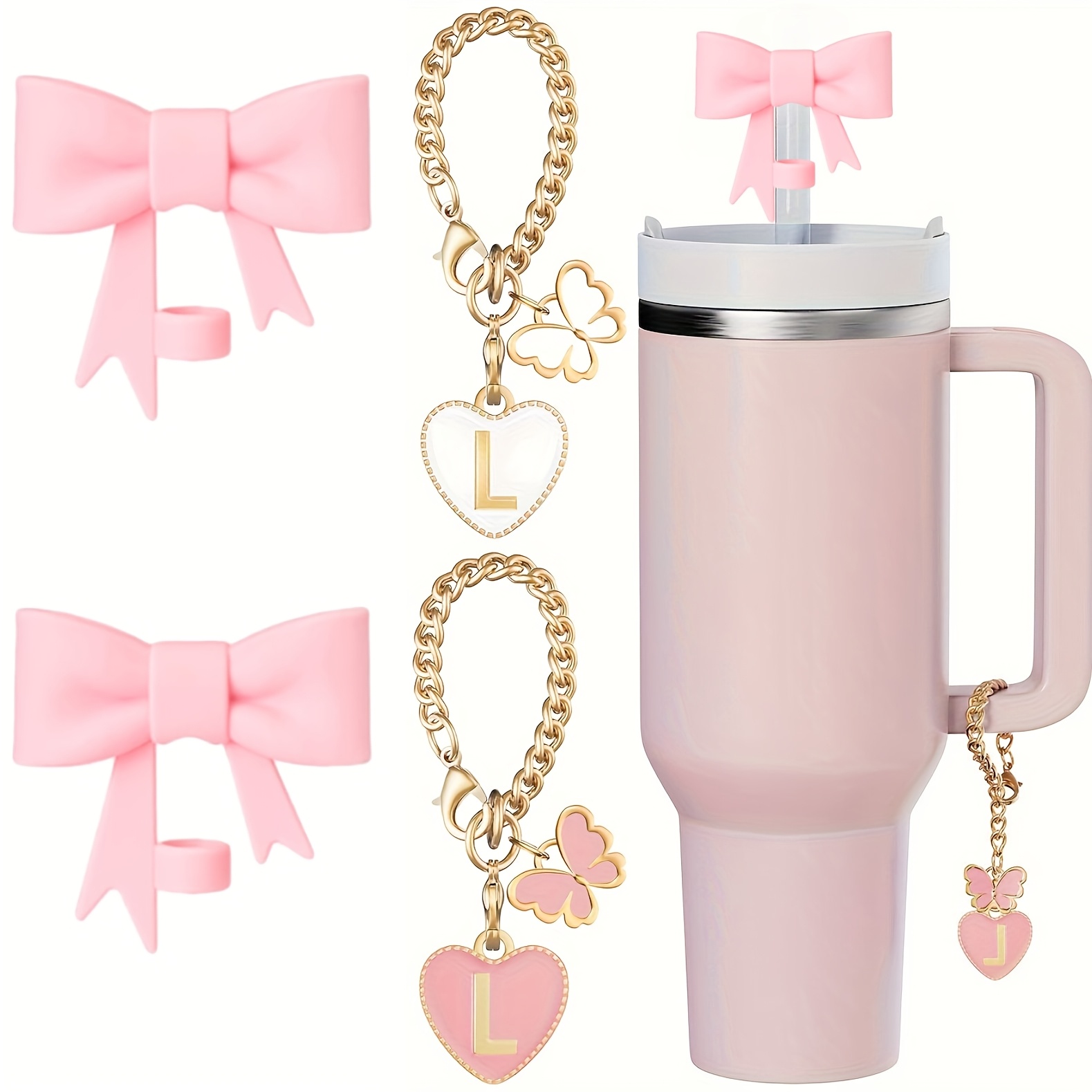 

4pcs Set: Reusable Straw Toppers & Letter Charms For Stanley Tumblers - 30&40oz Cups, Ideal For Thanksgiving, Christmas, Valentine's Day, Day Gifts