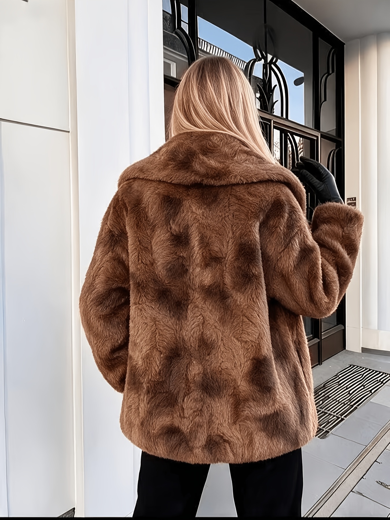 elegante damen-jacke im französischen stil – warmer winter-reversmantel mit h-linien-silhouette & kunstkragen/-manschettenbesatz, maschinenwaschbare, lang geschnittene oberbekleidung für freizeit/formelle anlässe, herbst/winter- 