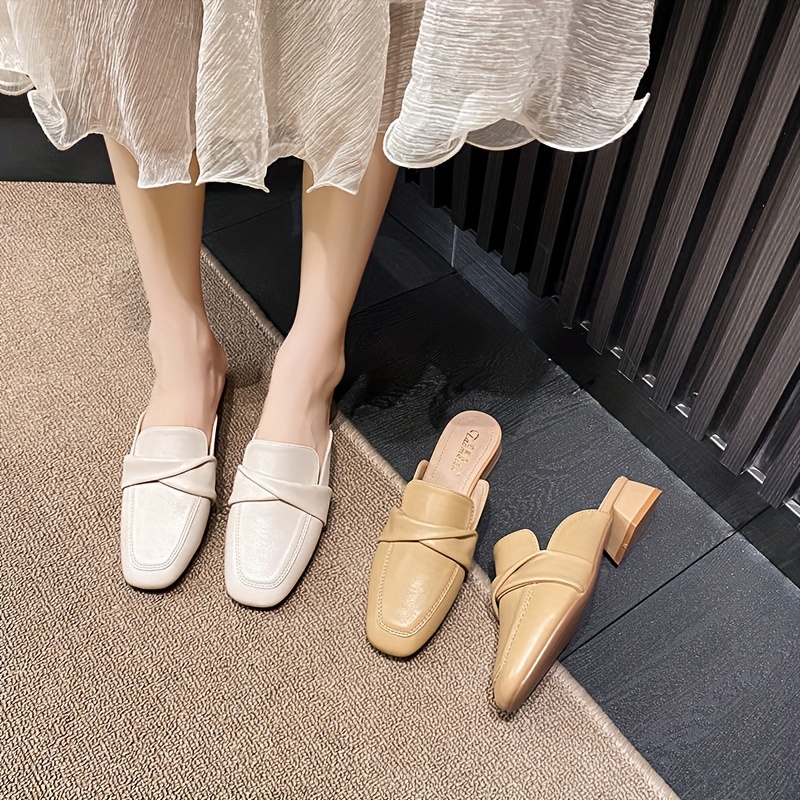 women's summer slip mules pointed toe block heel casual Temu