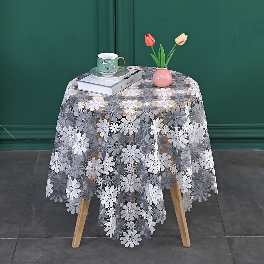 1pc polyester rectangular tablecloth fashion small chrysanthemum white gray       piano cloth fireplace cloth holiday decoration easter mothers day birthday party decorations restaurant desktop decoration indoor decoration