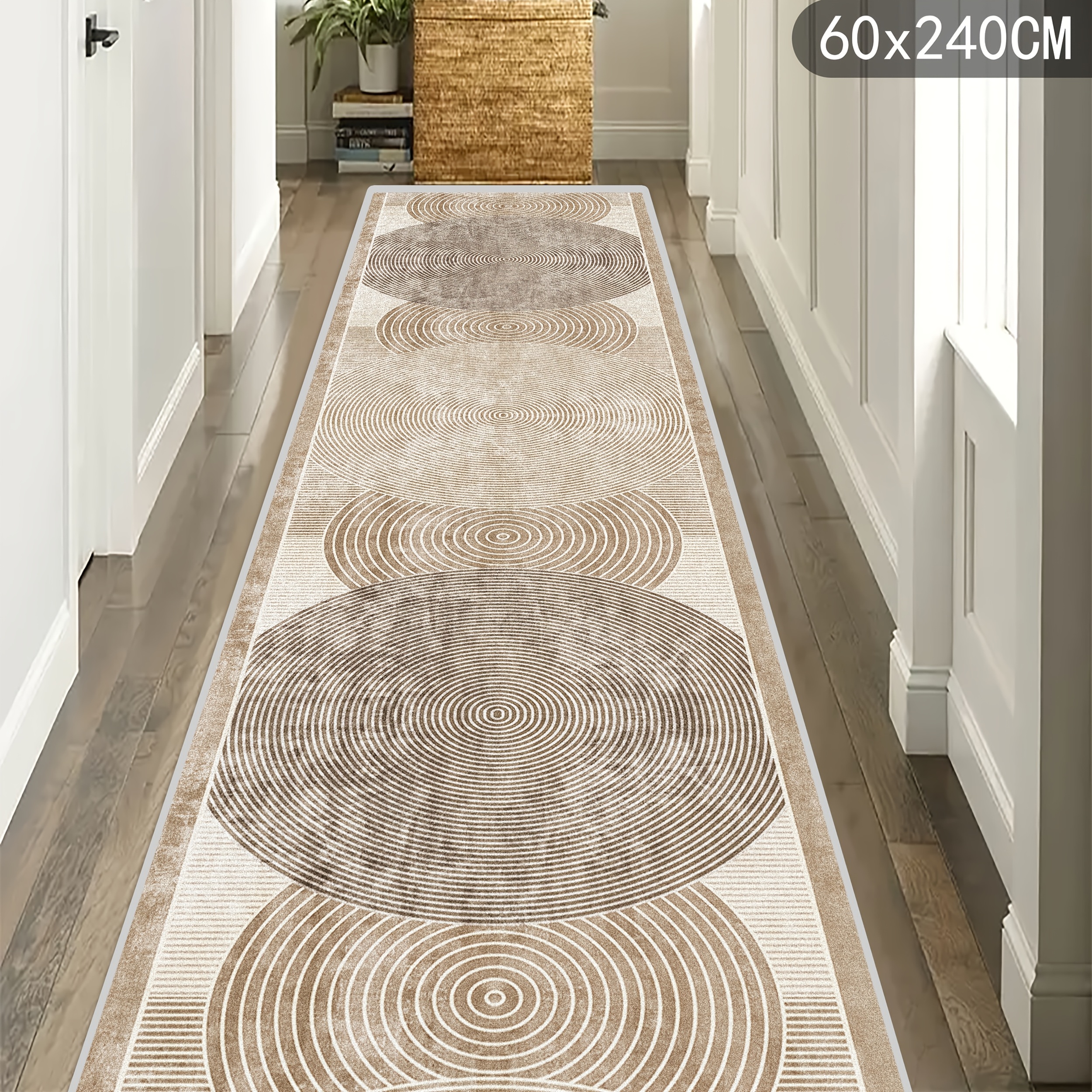 TEMU Golden Diamond Velvet 1pc Modern Art Round Circular Texture Combination Kitchen Hallway Runner Rug, Vintage Minimalist Style Soft Entryway Foyer