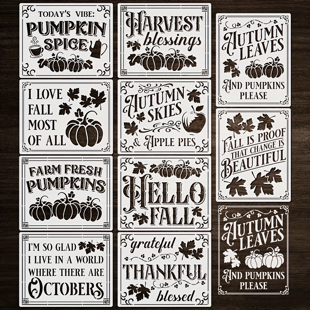 

10-piece Autumn Pumpkin & Leaves Stencils Set - Reusable Plastic Templates For Fall Harvest & Thanksgiving Decor - Versatile Crafting Stencils For Walls, Wood, Fabric And Furniture Diy Art