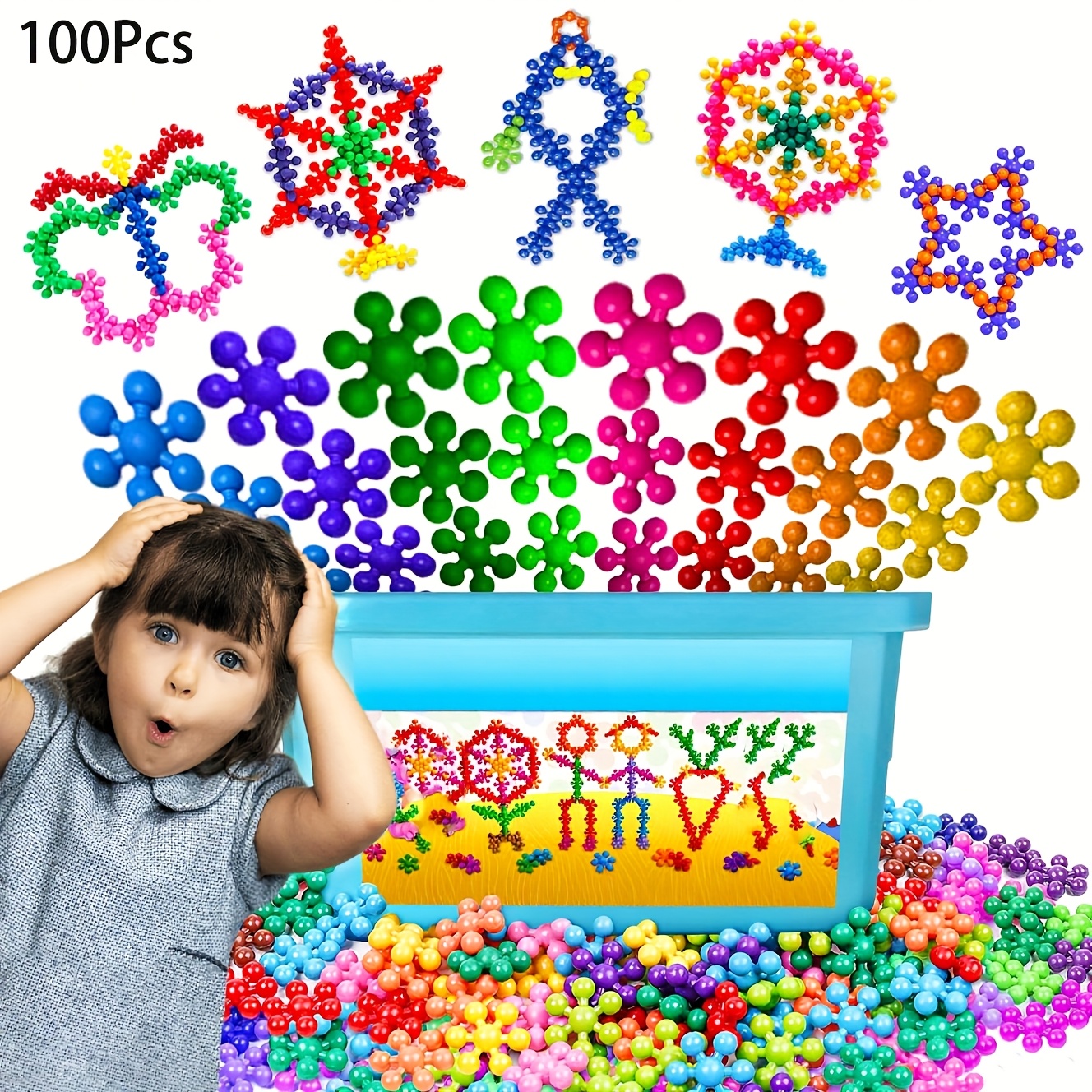 100pcs Snowflake Interlocking Building Blocks, STEM Toys