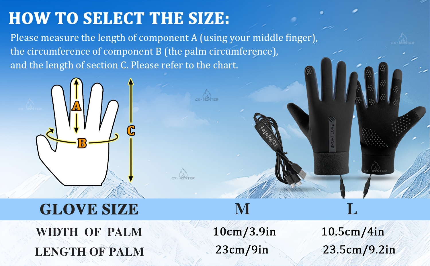Winter Warm Gloves, Electric Heating Gloves, Intelligent Three-level Temperature Control, Double-sided Heating, Automatic Power-off at High Temperature, Comfortable Liner,Requires a USB Power Source to Be Used,An Excellent Winter Gift.