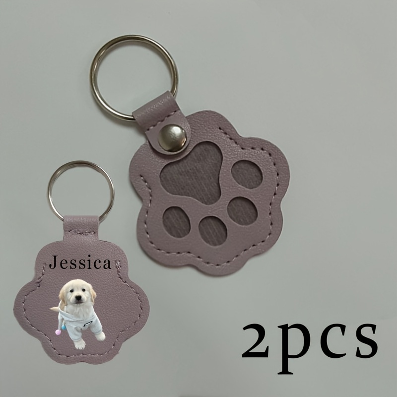 TEMU Juego de 2 llaveros personalizados con de pata de mascota, empaque de una sola pieza. Admite de fotos de gato o perro y la impresión de
