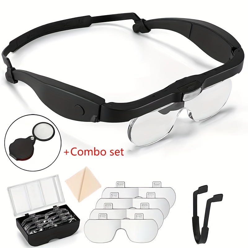 Image of Head Mounted Led Light Magnifying Glass And Mini Folding Magnifier 2-pack, 1x 1.5x 2.5x 4x Replaceable Lenses For Work, Reading, Crafts, Carving, Repair And Soldering, Jewelry