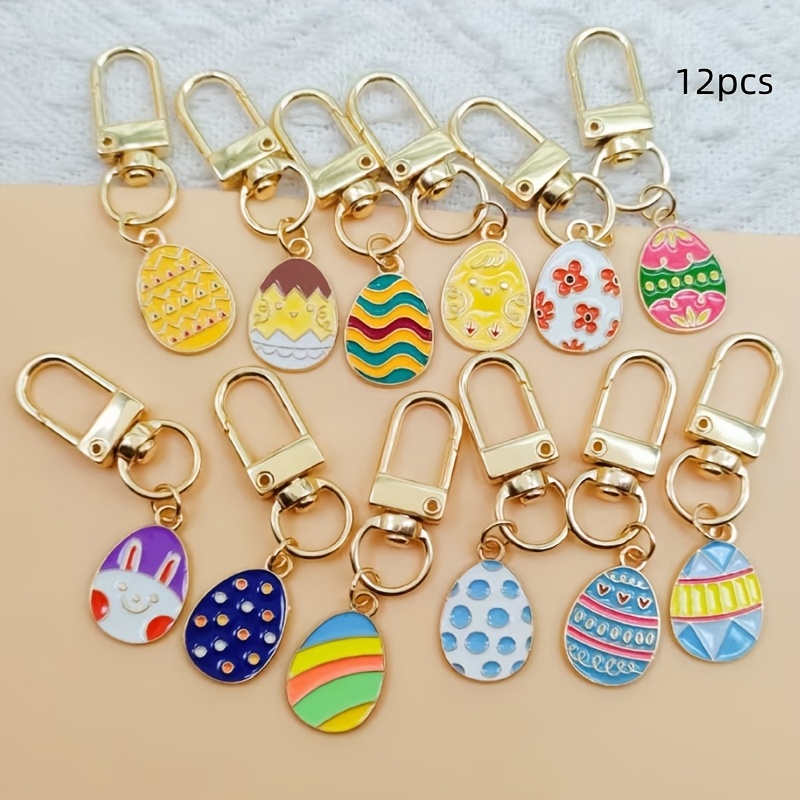 

12pcs Easter Bunny & Egg Keychain Set - Enamel Charms With Golden Alloy Clasps, Ideal For Women' & Birthday Gifts, Bunny Accessories