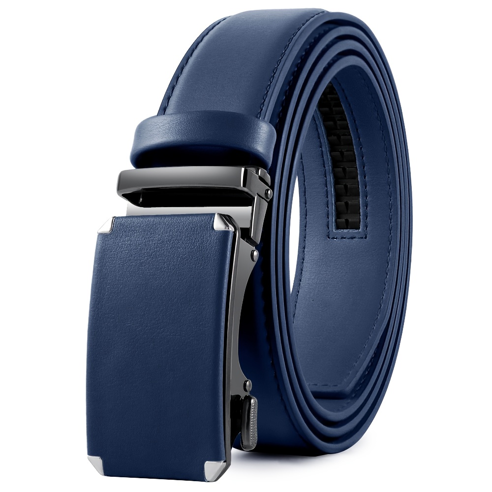 TEMU Men's Ratchet Genuine Leather Belt 1pc - , Business And , Perfect Gift , Adjustable Length With Gift Box