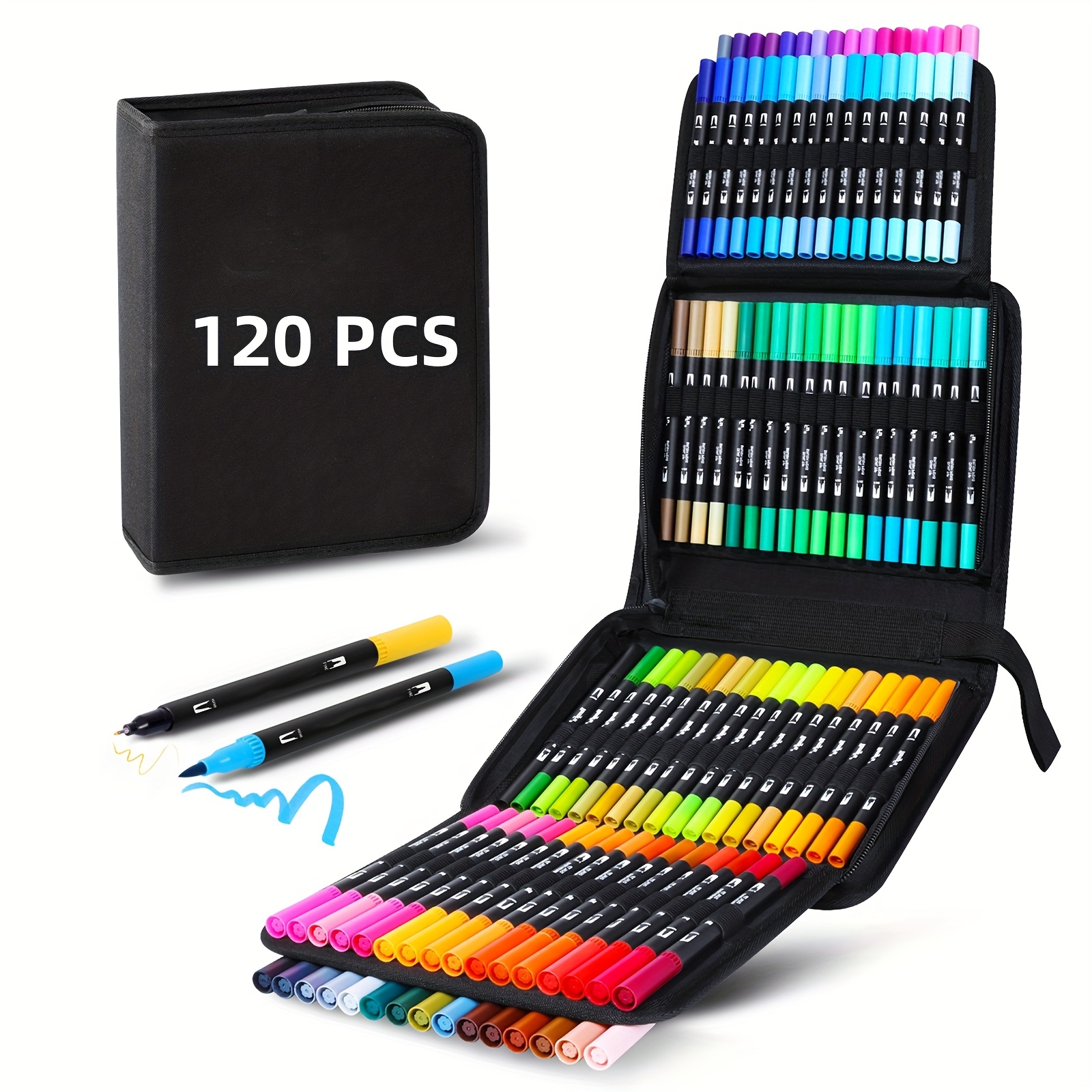 

120-color Dual Tip Watercolor Art Markers Set - Fine & Tips For Calligraphy, , Teens, Ideal Christmas & New Year Gifts