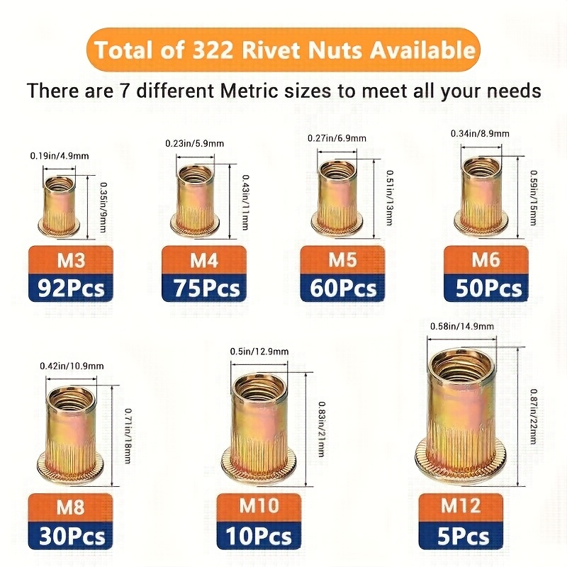 322pcs Professional Color Rivet And Nut Tool Kits - Designed For Metal, Home Tasks, Performance - Sturdy And Hand Tools Suitable For Uses