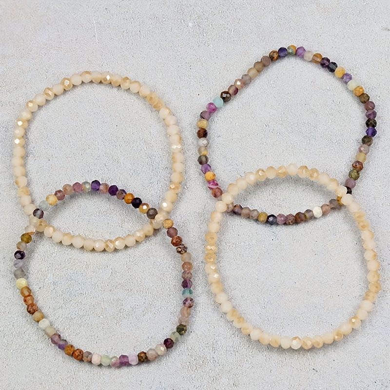 TEMU 4pcs Natural Stone Bracelets For Women - Handmade Boho Beaded Stretch Bracelet With Birthstone (suitable For All Birthstones), Natural Gemstone