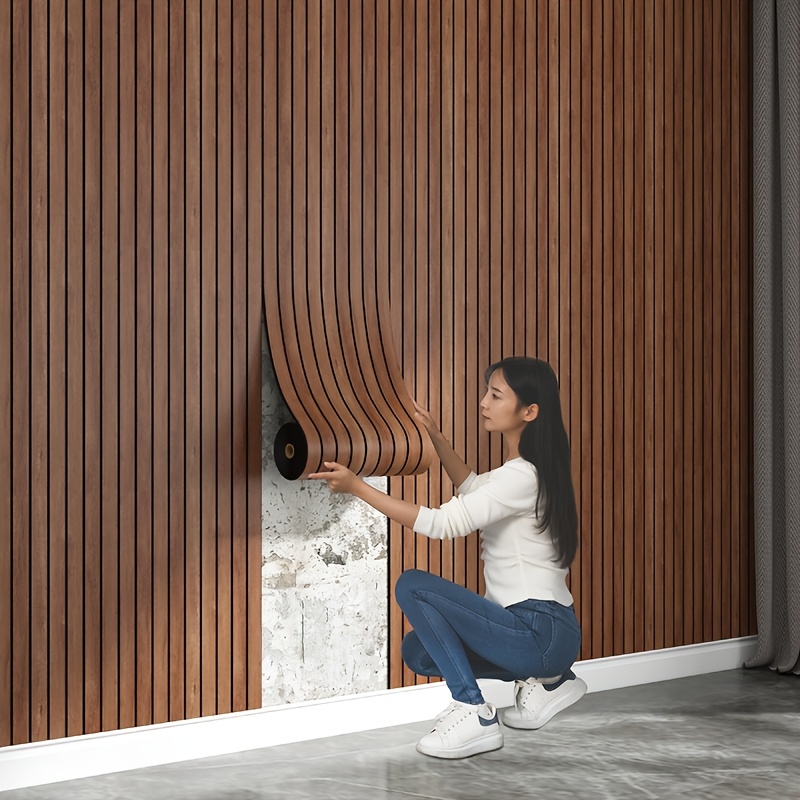 TEMU 3d Grooved. Vintage Wood Grain Grille-style Self-adhesive Wall Sticker, With A Grooved Design For Realistic Wood Grain Texture. Peel-and-stick