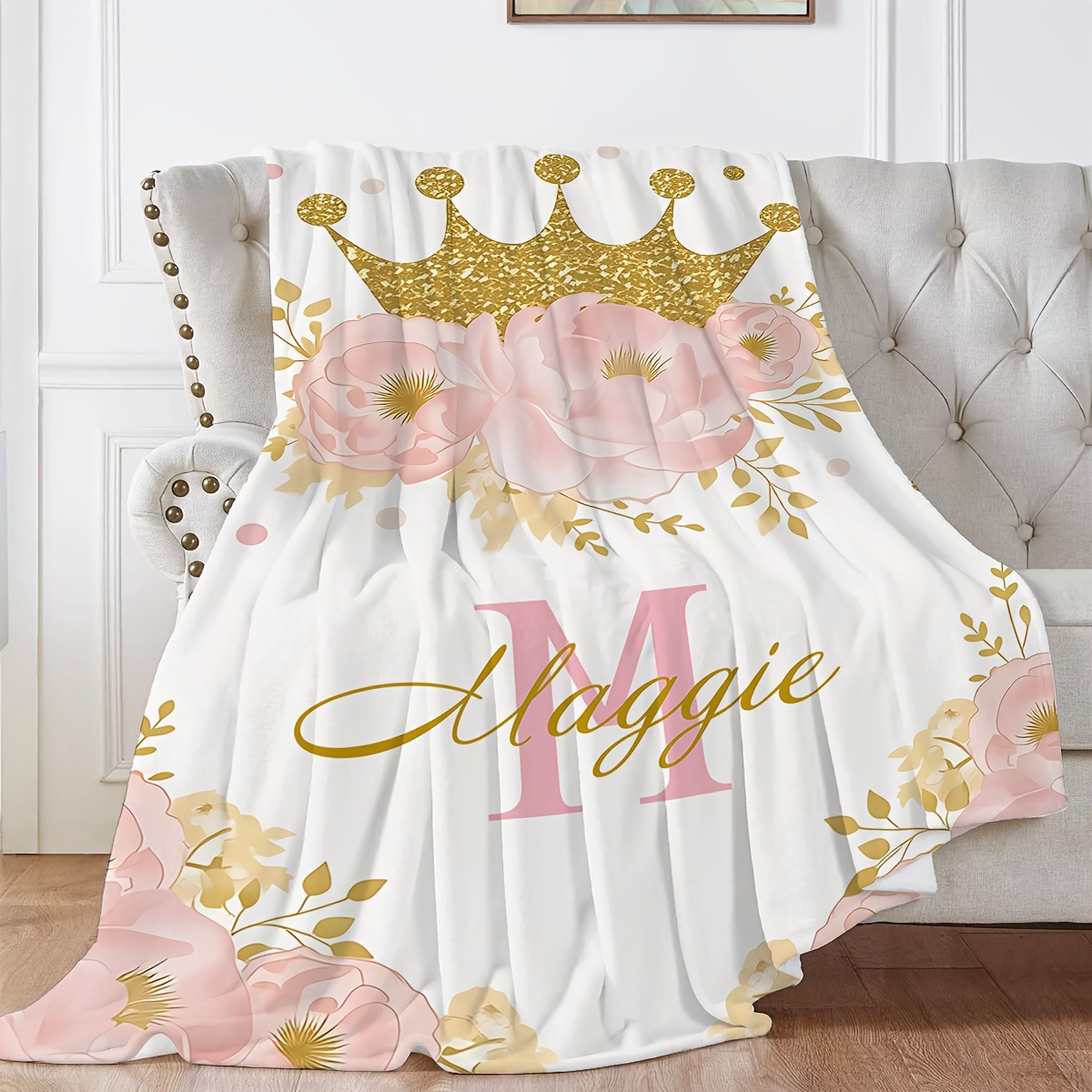 Custom Cartoon Pink Crown Personalized Blanket