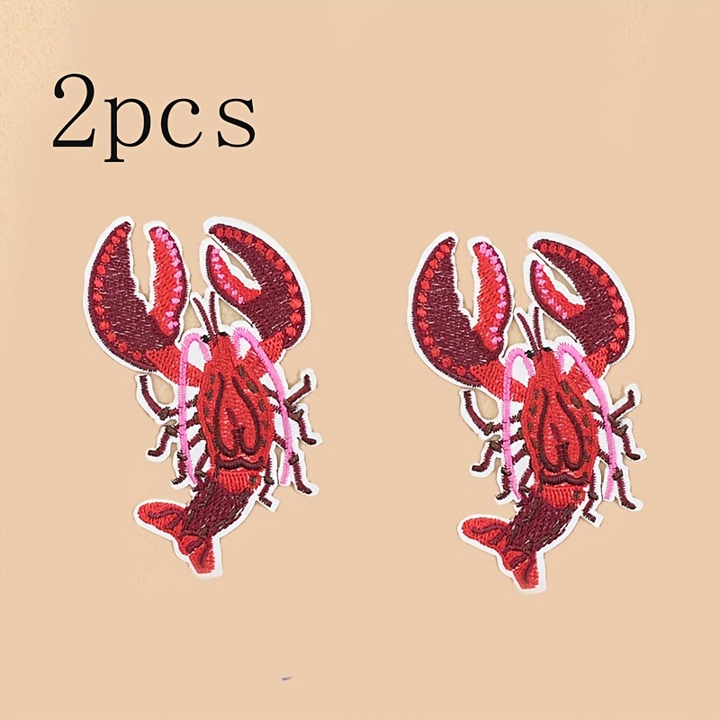 TEMU 2pcs High- Lobster Embroidery Patches - Couple Style Clothing Decorative Appliques, Iron-on/sew-on Patches With Durable Material, Suitable For