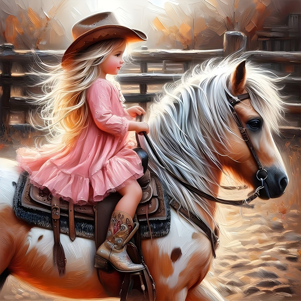 

Cowgirl On Horseback 5d Diamond Painting Kit, Diy Full Drill Round Diamond Embroidery Cross Stitch Arts Craft, Acrylic Pmma Canvas Wall Decor, Western Style Home Decoration & Gift