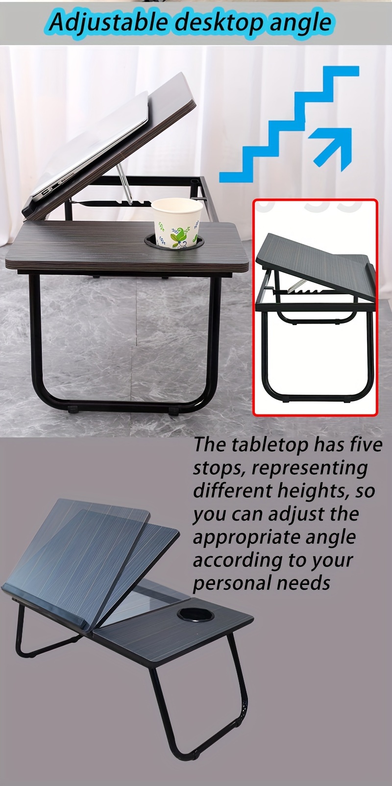 1 multifunctional adjustable folding table 5 corner lift and lower casual reading table with cup holder anti slip strip portable folding laptop desk stand living room bedroom youngsterss study table laptop table bedside table sofa table details 1