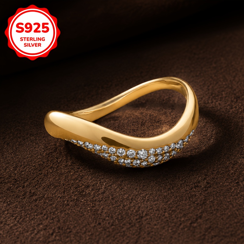 Women's S925 Sterling Silver Curved Irregular Zirconia Ring