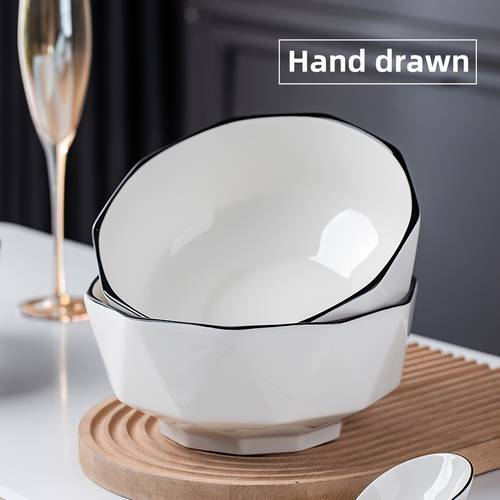 2pcs Soup Bowl, Ceramic Household Simple Style Bowl, Bowl For Salad, Dessert, Dips, Nut, Candy Dishes, Stackable And Dishwasher Safe, Kitchenware