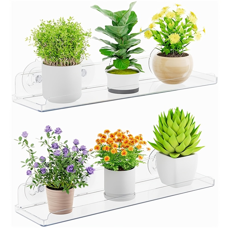 E-shop 2er-Pack Fenster Pflanzen Schwimmregale, 30 x 10 cm (11,8 x 3,9 Zoll) Acryl-Saugnapfregal, Fensterbankverlängerung für Sukkulenten im