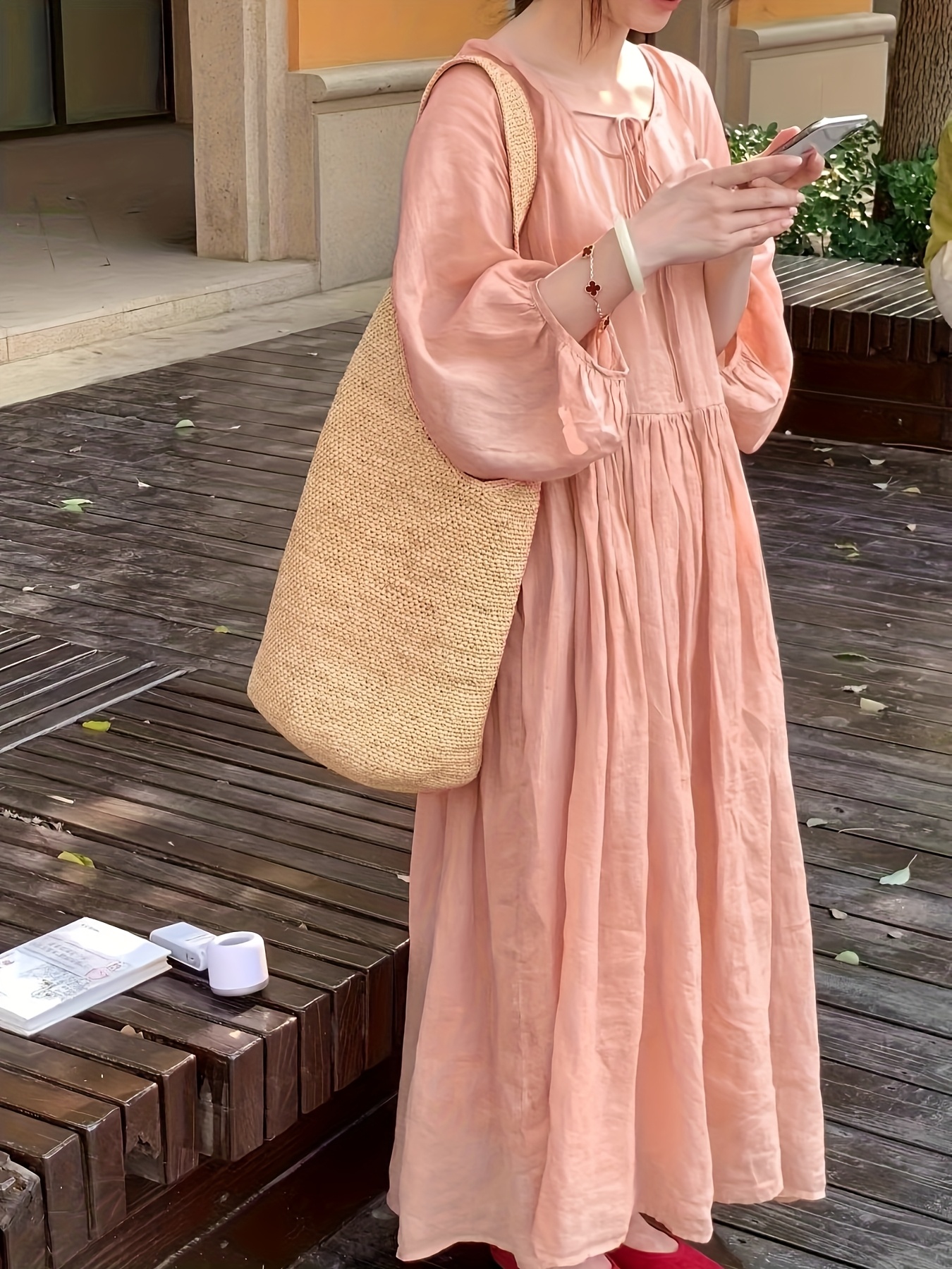 knee length dresses for ladies Loose Plus Size Linen Dresses For Women Q1210 FantasyLinen