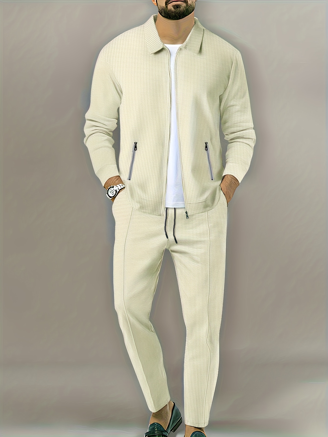 mens waffle knit casual set autumn long sleeve Temu United Arab