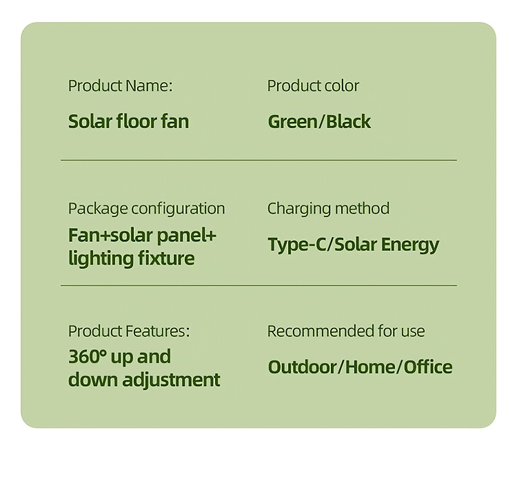 A Easy Outdoor Solar-Powered Floor Fan with a Circulating Function, Featuring Four Height Adjustment Modes, a Type-C Quick Charging Version, a Five-Speed Desktop Fan, a Retractable Electric Floor Fan, an Ultra-Long-Lasting Outdoor Cooling Device