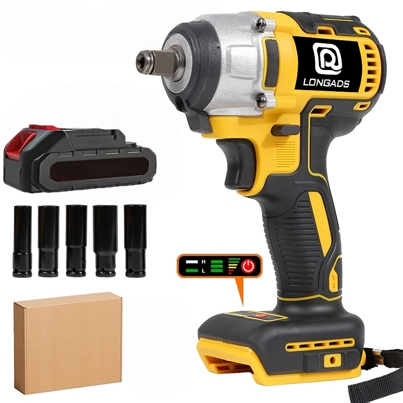 21V Cordless Impact Wrench Kit with 1/2 Batteries & Charger Brushless Motor