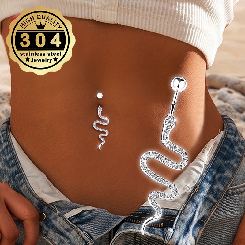 E-shop Damen Bauchnabelpiercing, aus hypoallergenem 304 Edelstahl, mit gewundenem Schlangen-Design eingelegtem synthetischem Zirkonia, hochwertig ,