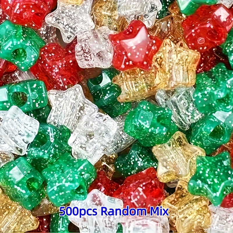 TEMU Lot de 500 perles étoiles de Noël, perles de couleur de Noël pour la fabrication de bracelets, bijoux, , perles étoiles à paillettes et grand