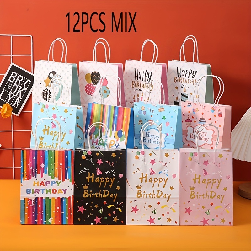 E-shop 12 Stück Kraftpapierbeutel für Geburtstagsveranstaltungen und Partys, strapazierfähiges Papiermaterial, für Partydekorationen und Geschenktüten