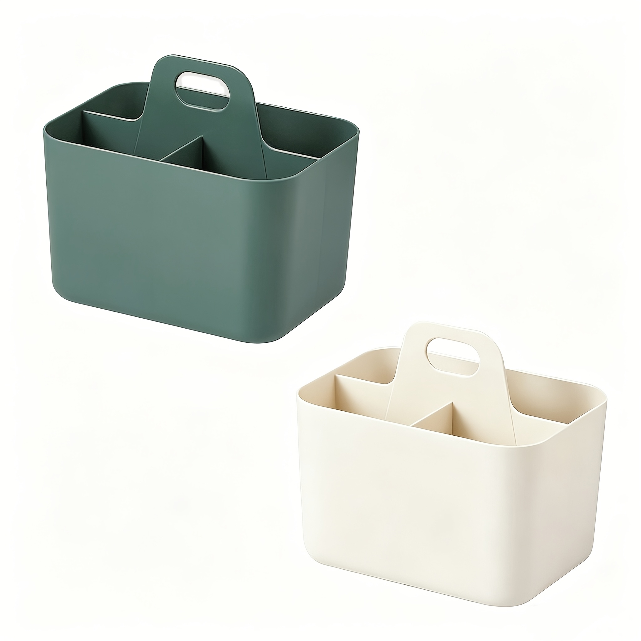 TEMU 2pcs White And Green Multi-functional Storage Baskets With Handles, Portable Pencil And Pen Holder Organizer, Extra Large Pencil Case, Plastic
