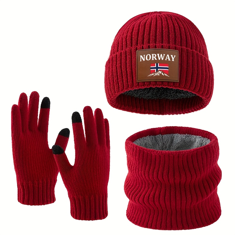 TEMU Ensemble 3 pièces Économique Chapeau Été Écharpe Gants, Marque Mode NORVEGE Chapeau Écharpe Gants Ensemble , Ensemble Chaud Tendance et