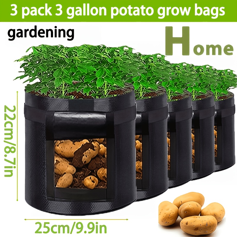 TEMU Lot de 3/4/5/10 sacs de pour pommes de 10 gallons avec poignées, portable. Ces pots de jardinage robustes, parfaits comme sacs de pour légumes,