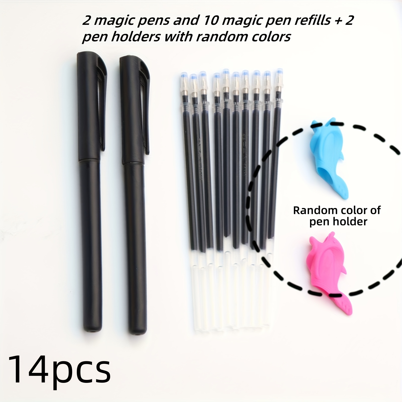 14pcs (2 Magic Pens And 10 Refills + 2 Pen Holders) And Magic Replica Refills, Random Pen Holder Colors, Ink Pen With Writing Training, Grooved Book Pen, Tracing Book Materials