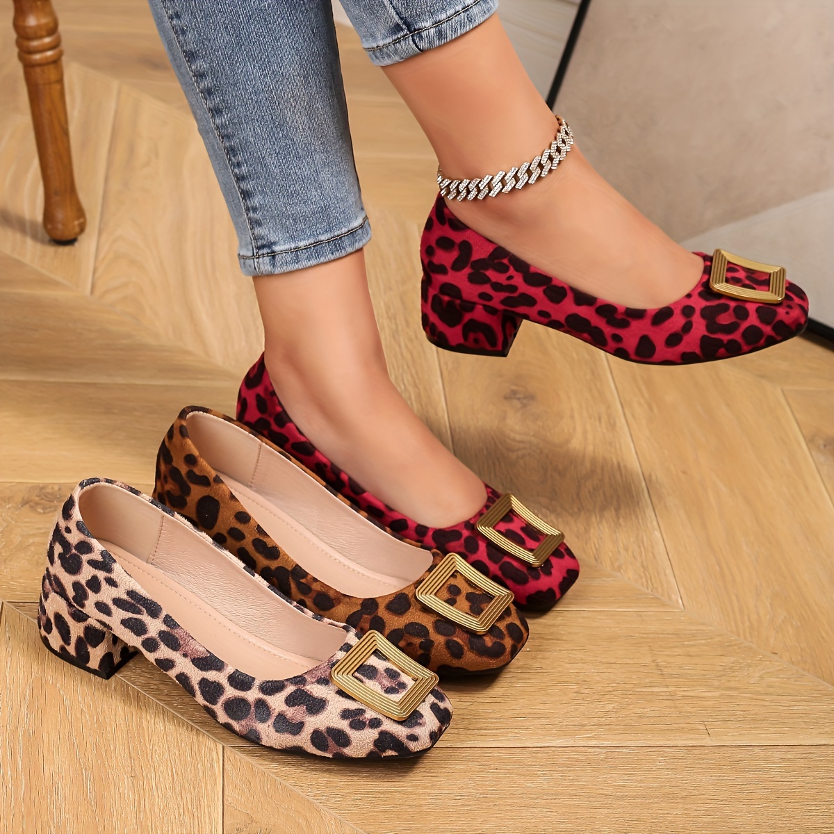 

Chic Leopard Print Women's Pumps - Casual Square Toe, Mid-heel With Chunky Heel, Lightweight & For All