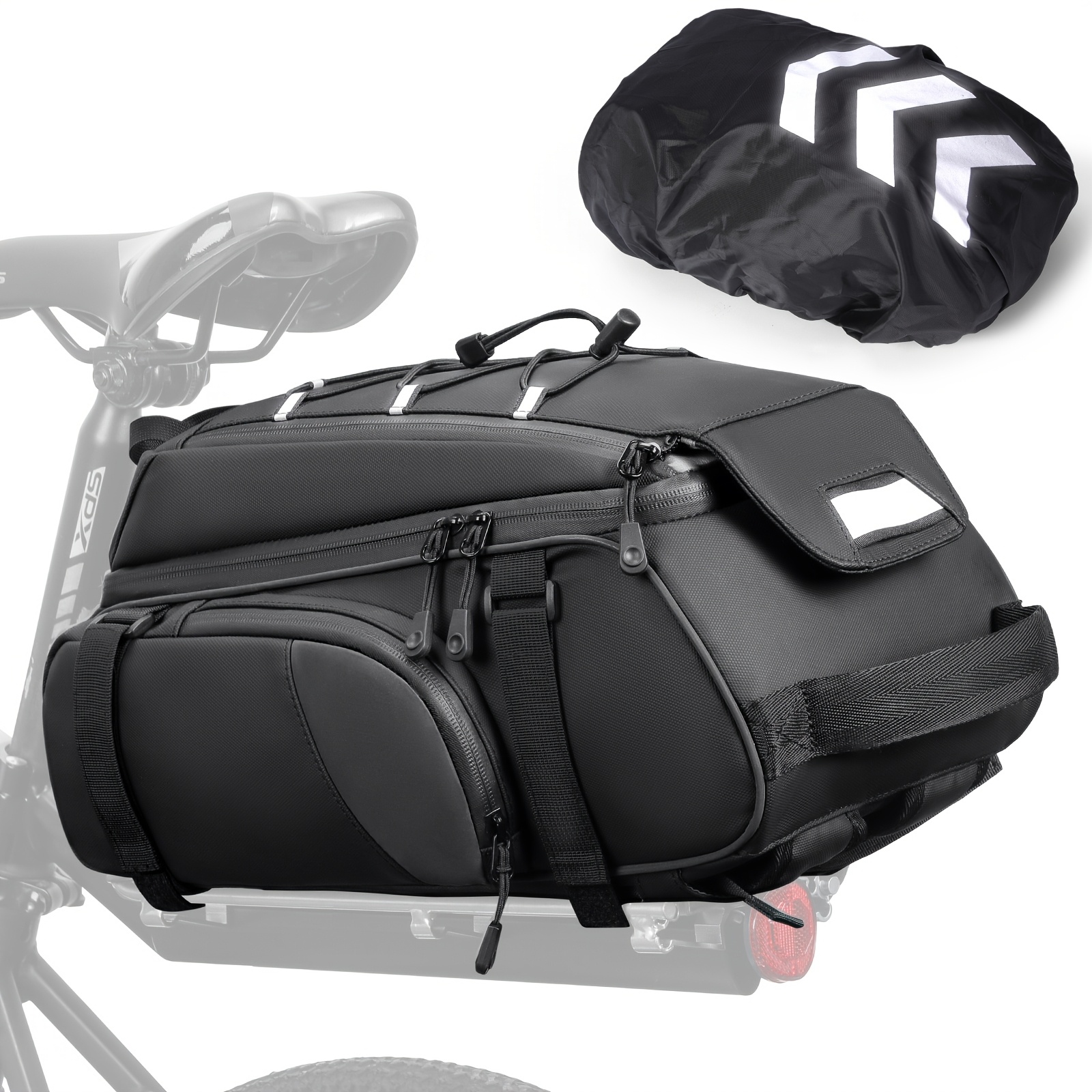 TEMU Rainsmore Bicycle Bag Bicycle Rear Rack 15l Bicycle Electric Bicycle Trunk Bag Bicycle Accessory Backpack Shoulder Bag For Commuting Travel