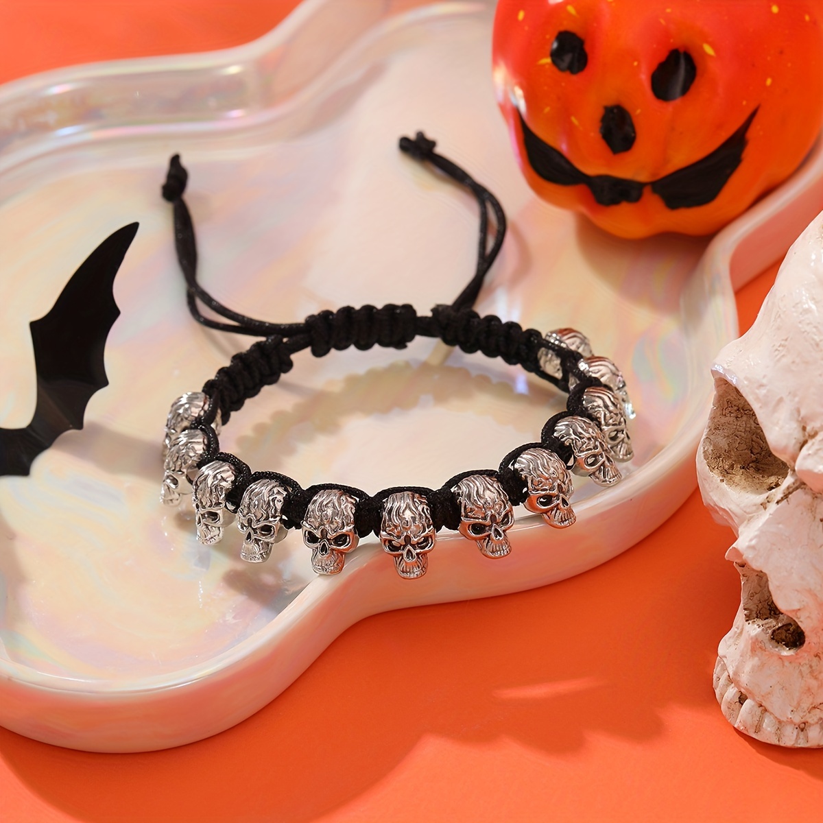 

Adjustable Gothic Skull Bracelet, Polyester Punk Style No-plating Woven Wristband, Unisex Festival Accessory, All Season Daily Wear