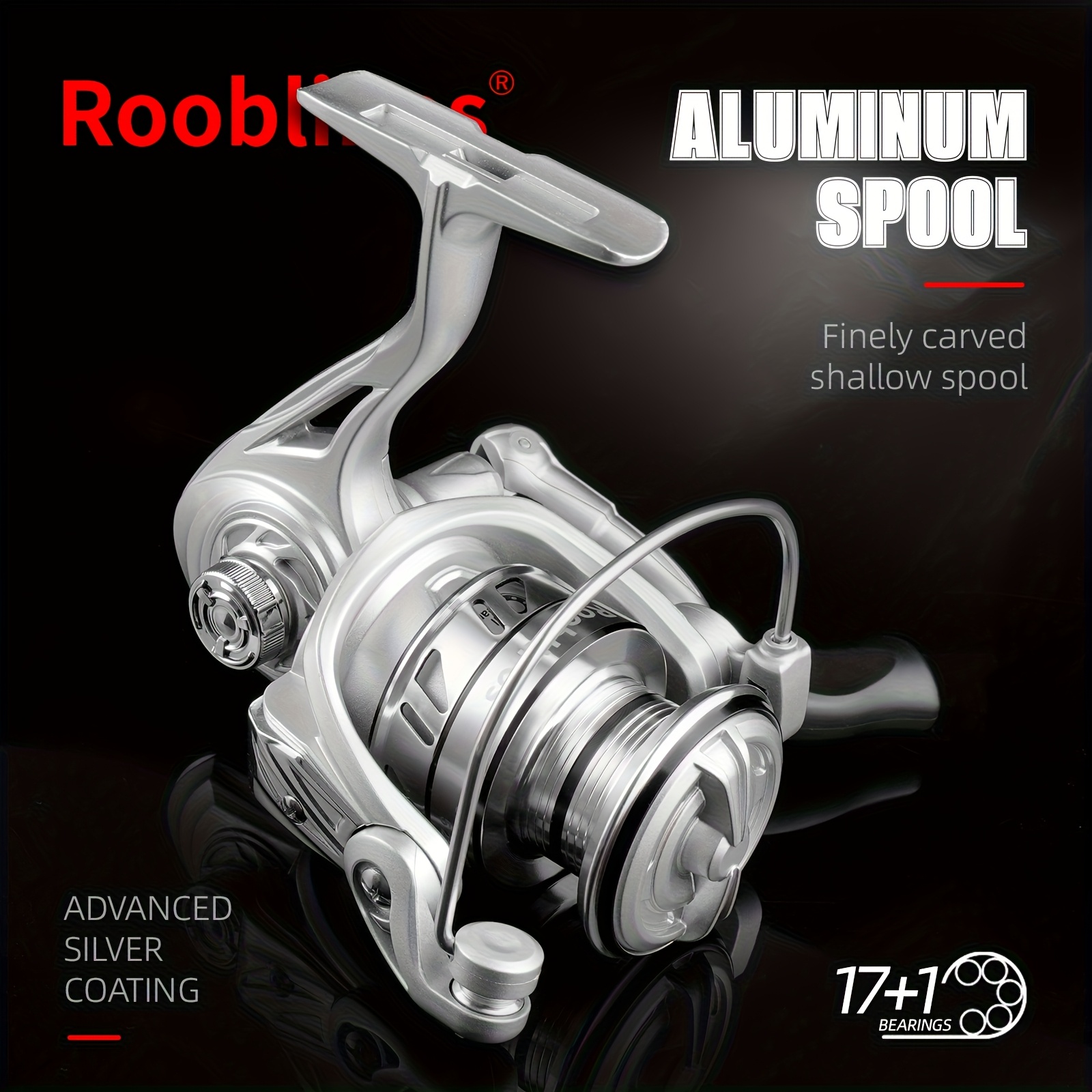 TEMU Carrete de spinning plateado Rooblinos MK, carrete de pesca