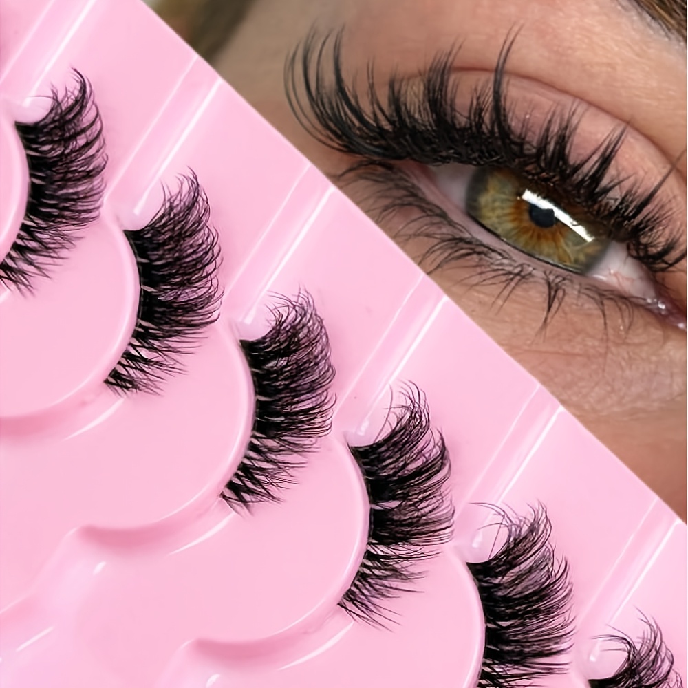 TEMU 9 Pairs Of Half-strip False Eyelashes, Transparent Lash Stems, Natural Cat Eye Makeup Effect, Extended Tail Design, Fluffy & Lightweight, Mink