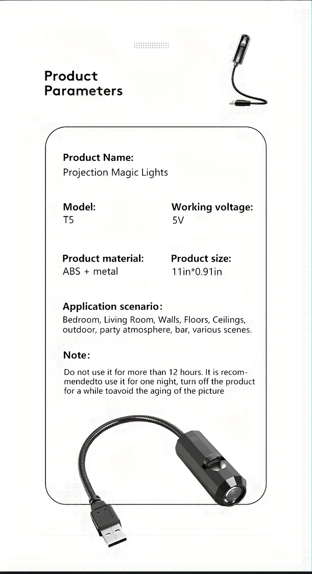 Projecteur LED USB avec projections marines et nature – baleine, papillon, méduse, étoile de mer – Veilleuse murale et de plafond