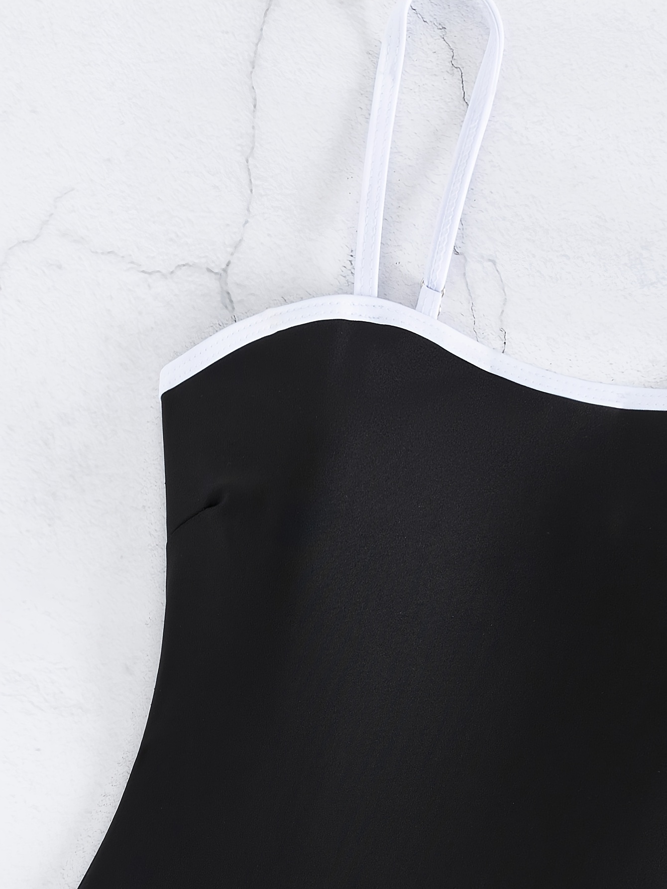 Contrast Color One-piece Swimsuit, Spaghetti Strap Stretchy Bathing Suits, Women's Swimwear & Clothing, Sexy Style