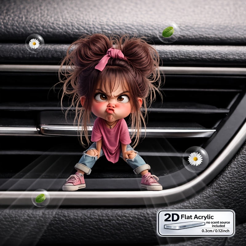 TEMU 2d Flat, 2d Flat Cute Car Vent Clip, Funny Cartoon Doll Acrylic Car Air Freshener Diffuser Decor, "no Scent Source Included", Add Your Scent,