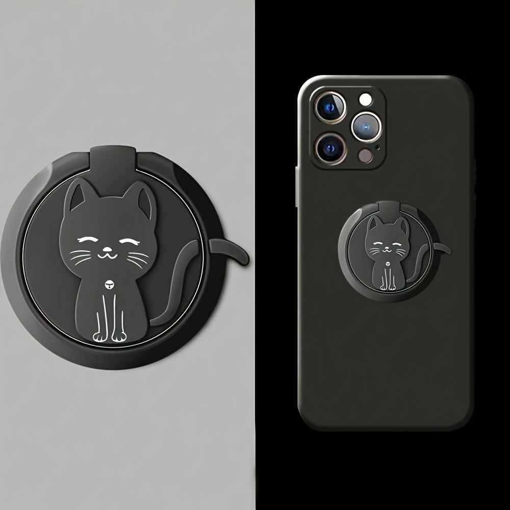 

A Cute Black Cat Phone Ring Holder, Lazy Phone Ring Stand With Cartoon Cat Design.